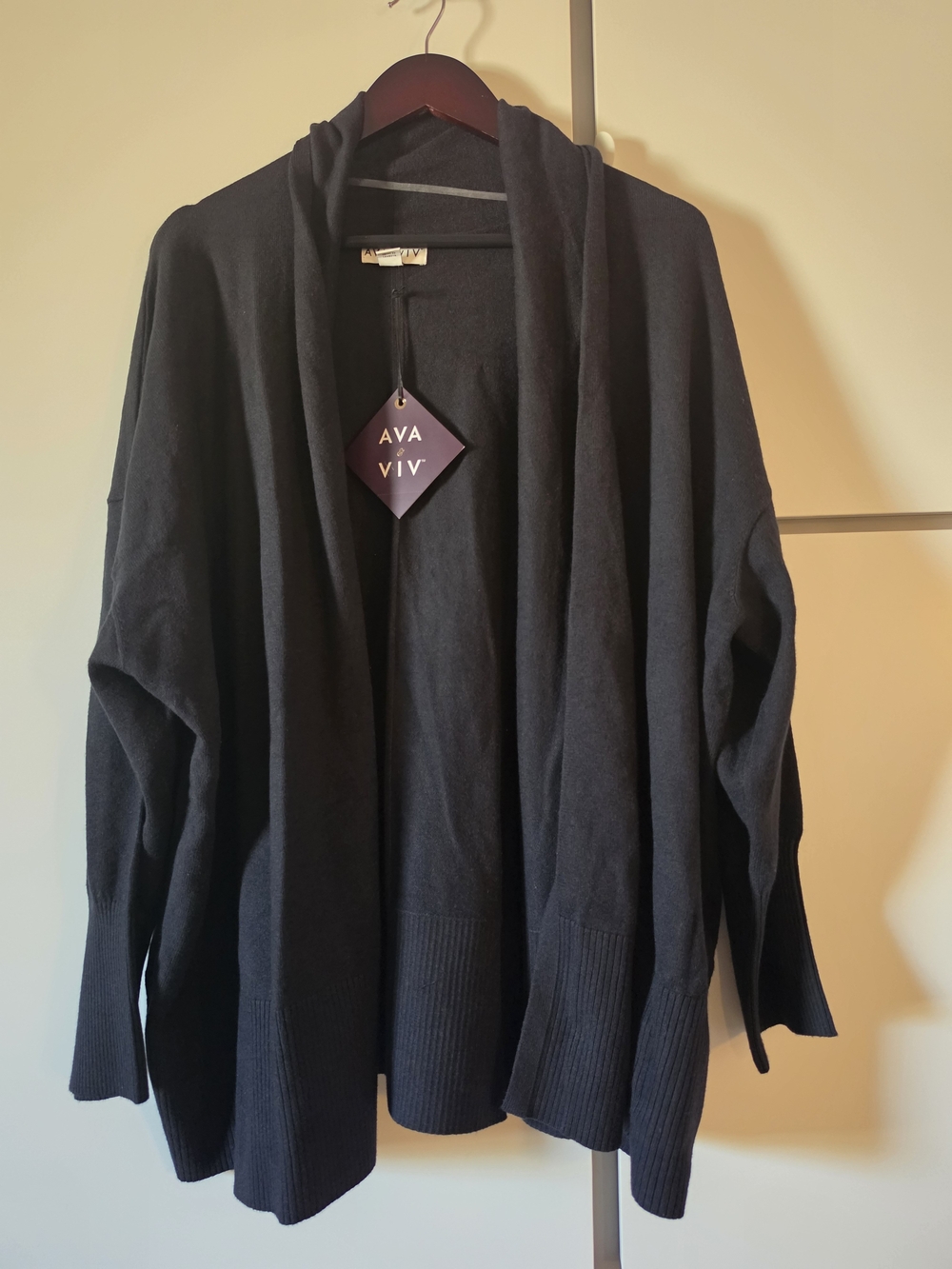 Ava & Viv Black Open-Front Draped Cardigan